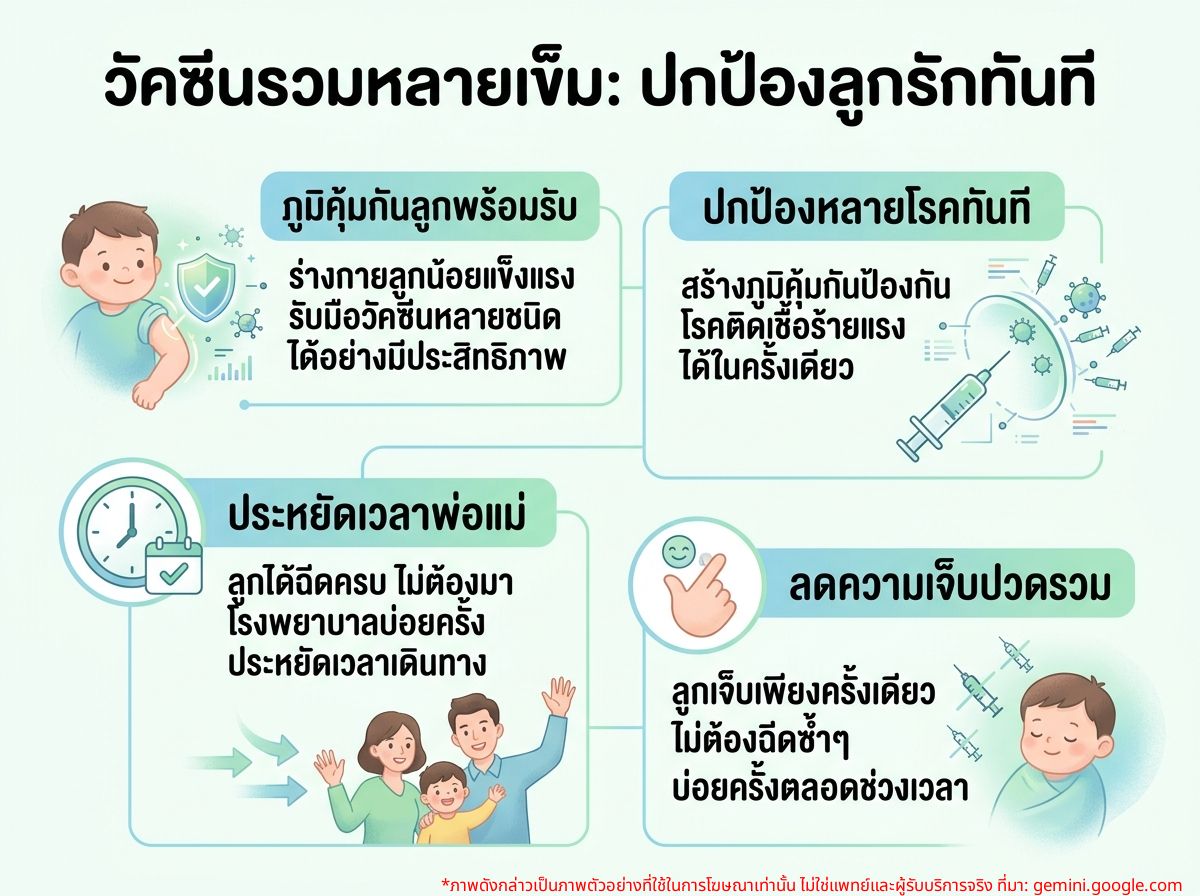 ทารกกำลังฉีดวัคซีนพร้อมกันหลายเข็ม