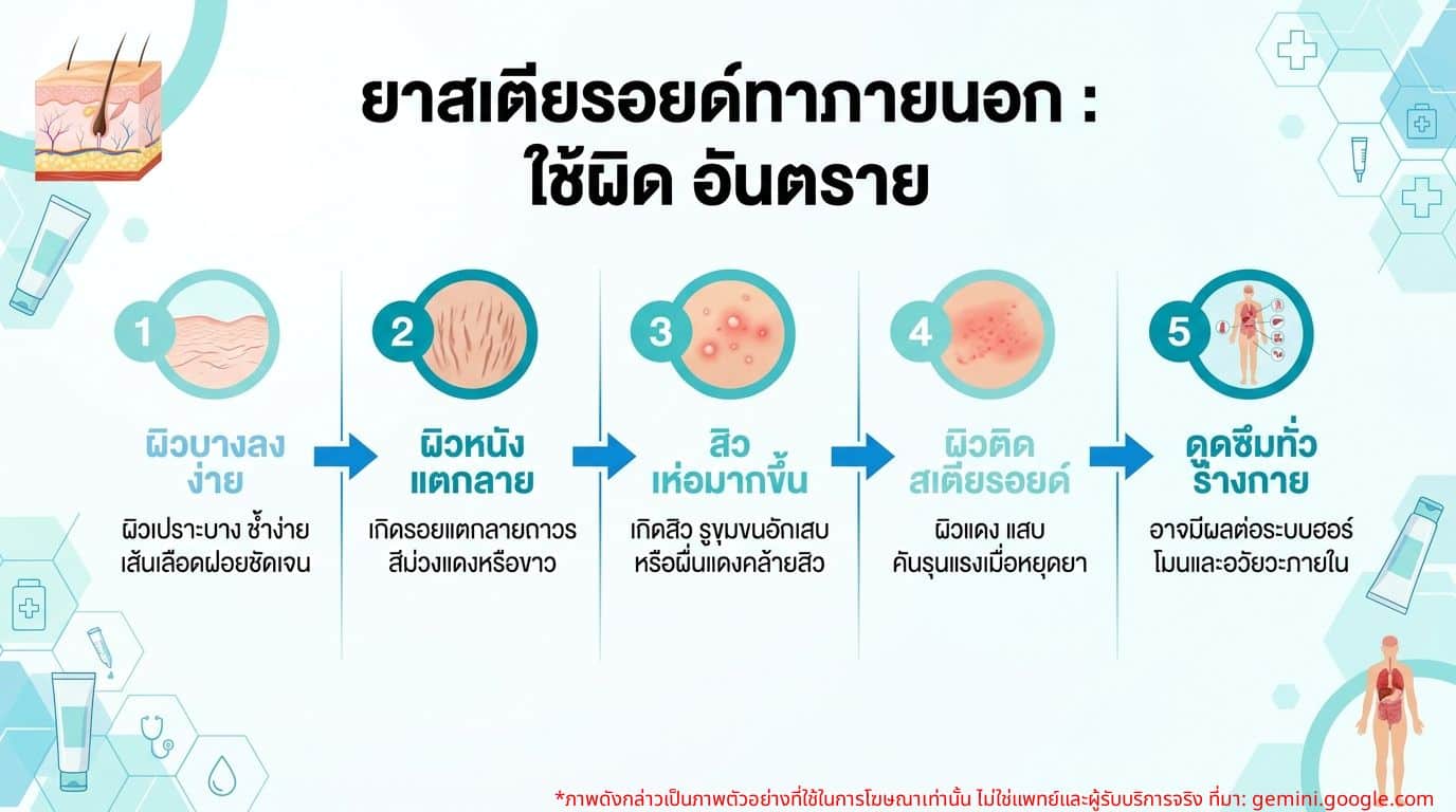 อินโฟกราฟิก: ผลข้างเคียงร้ายแรงจากการใช้ยาสเตียรอยด์ทาภายนอกผิดวิธี
