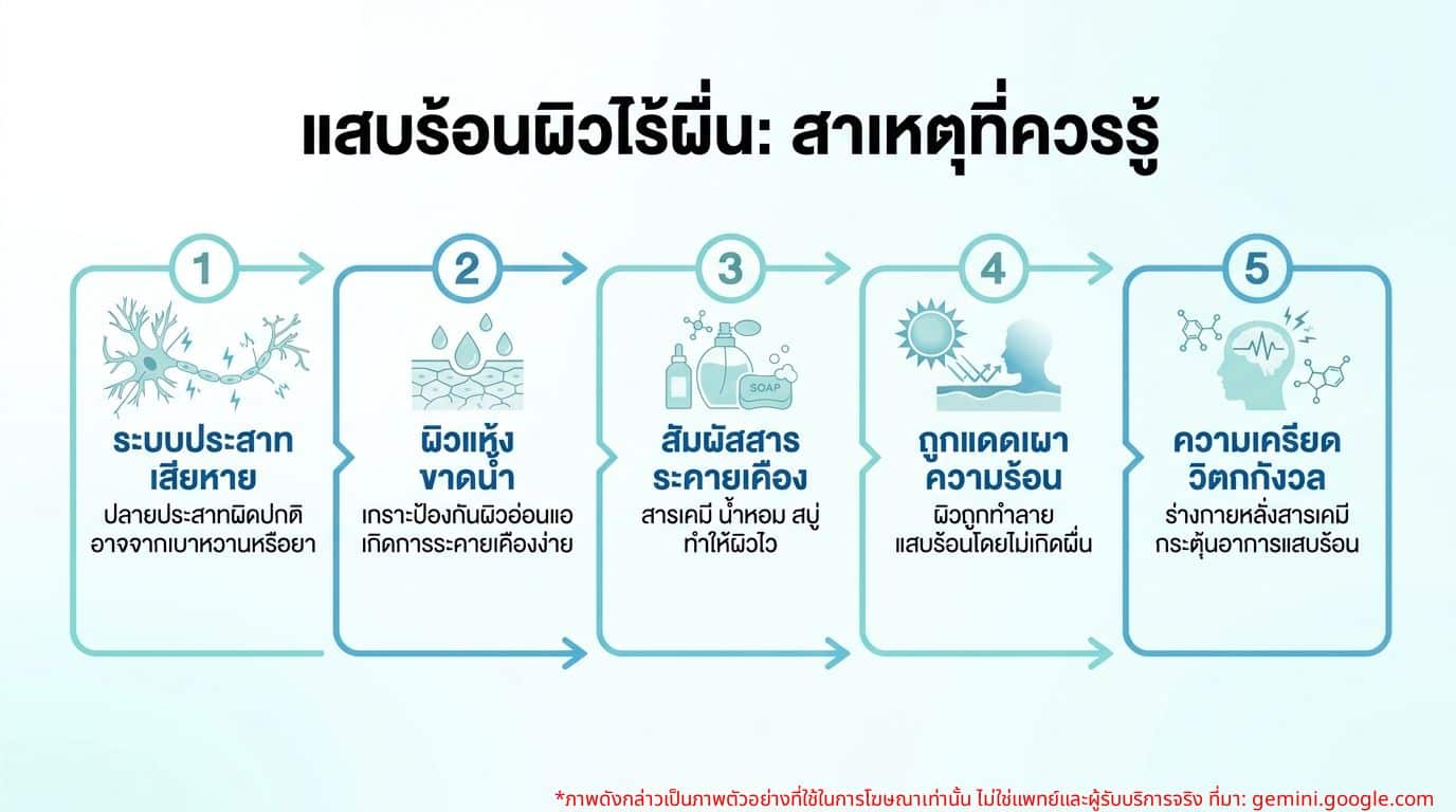 อินโฟกราฟิกแสดงสาเหตุของอาการแสบร้อนผิวหนังโดยไม่มีผื่นคัน