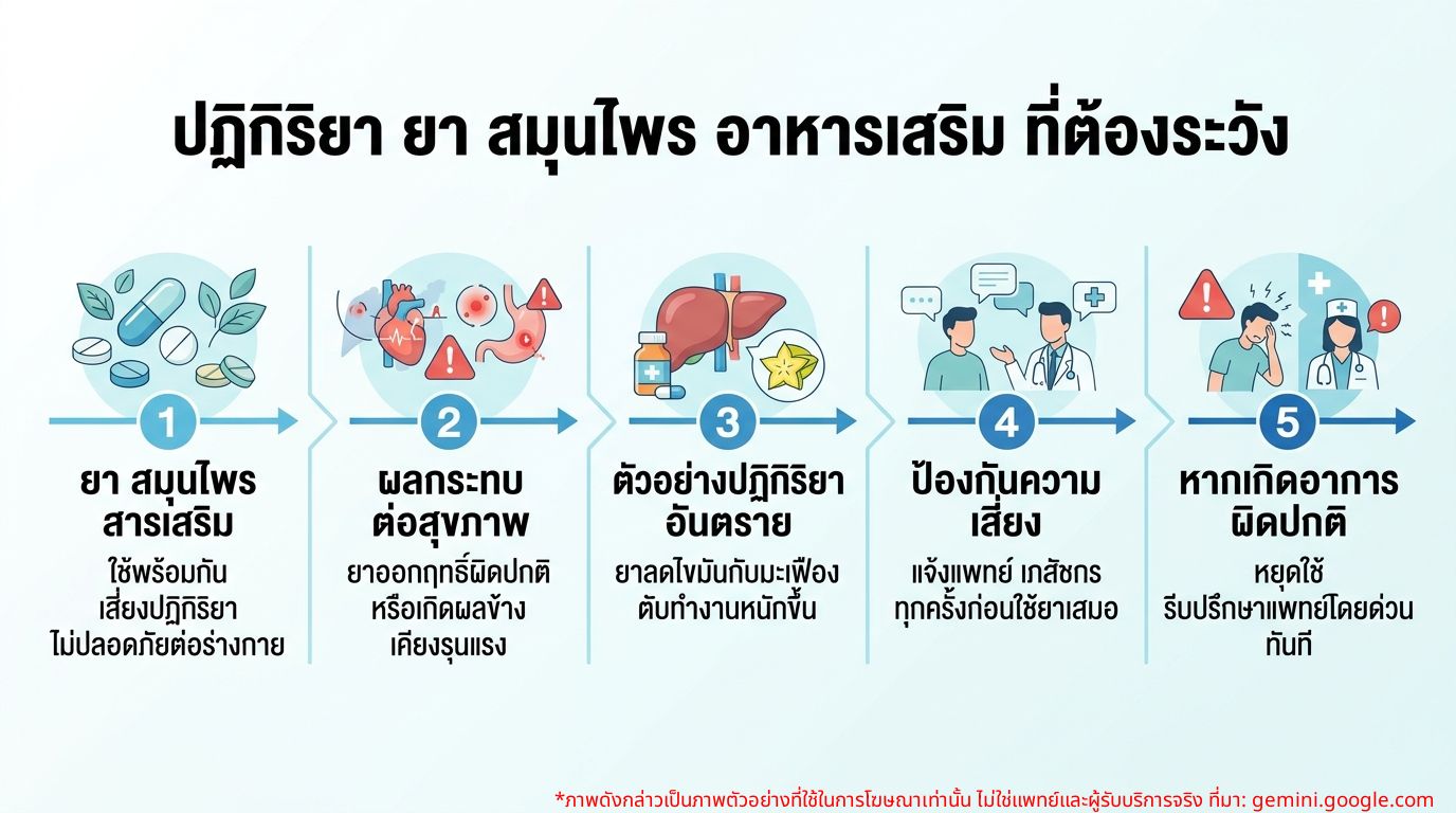 อินโฟกราฟิก ปฏิกิริยาอันตรายระหว่างยาประจำตัวกับสมุนไพรและอาหารเสริม