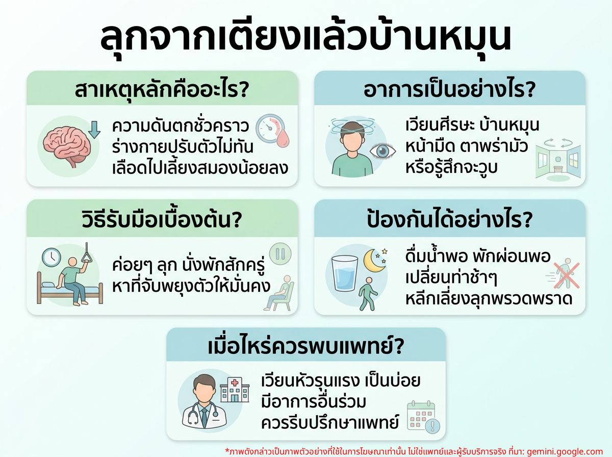 ผู้หญิงกำลังลุกจากเตียงและรู้สึกบ้านหมุน