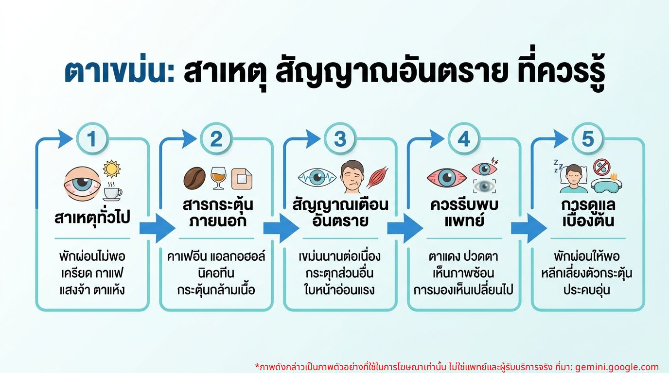 อินโฟกราฟิกสาเหตุและสัญญาณอันตรายของตาเขม่น