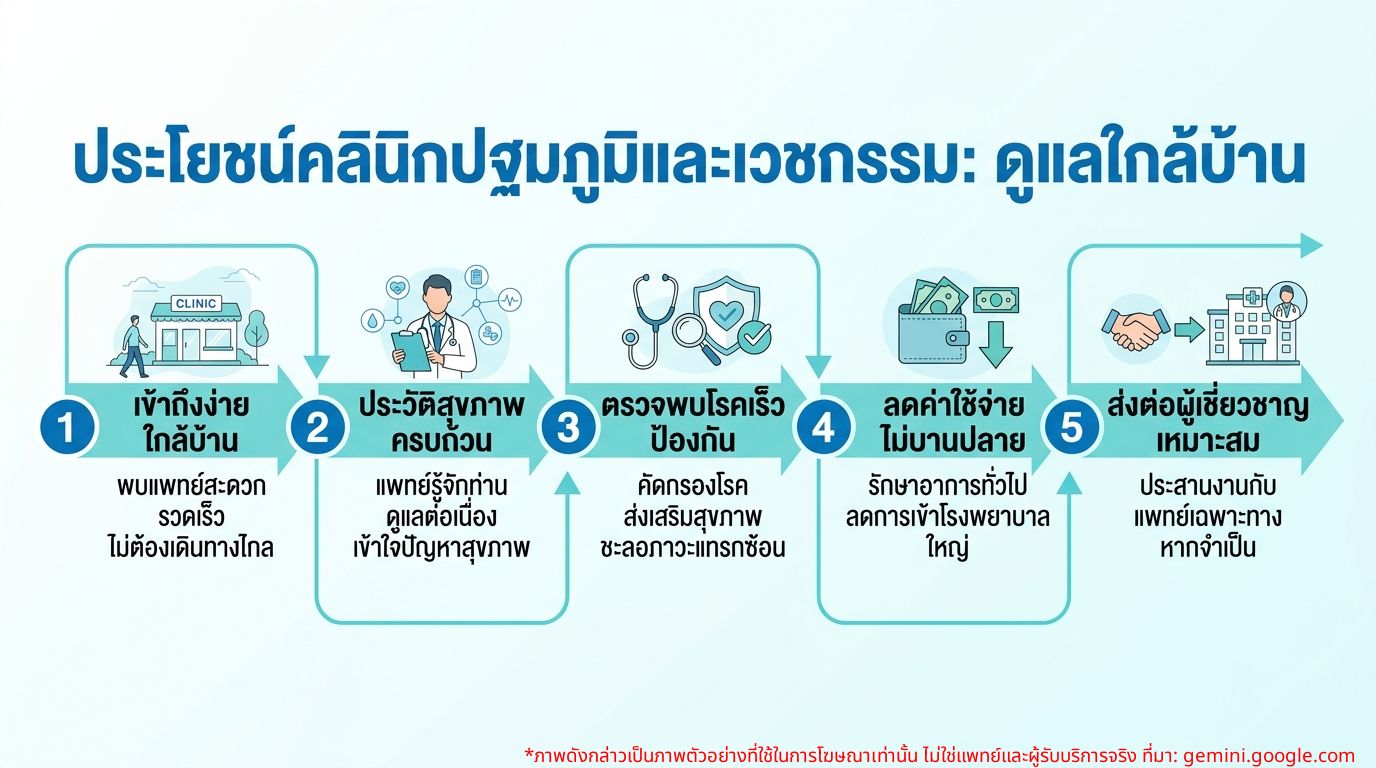 แผนภูมิแสดงประโยชน์ของคลินิกปฐมภูมิและคลินิกเวชกรรม