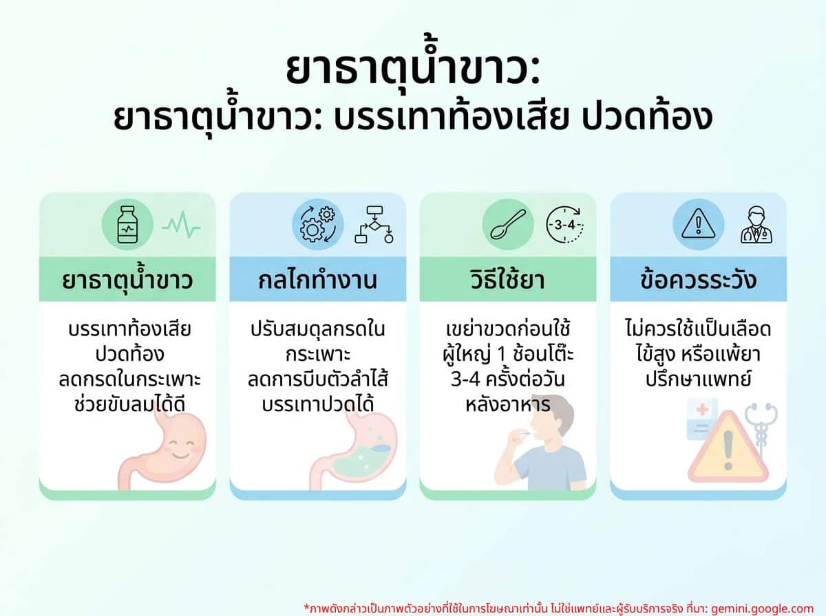 ยาธาตุน้ำขาว บรรเทาอาการท้องเสียและปวดท้อง