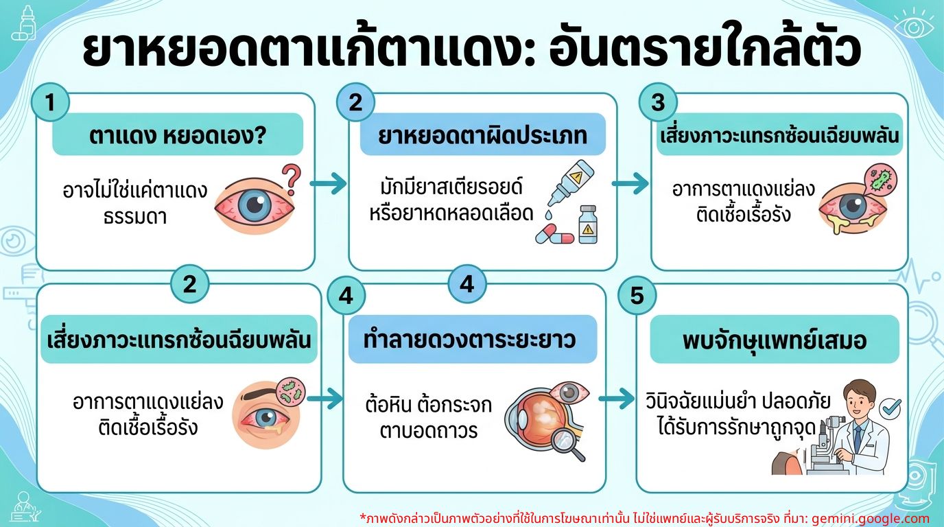 Infographic อันตรายจากการใช้ยาหยอดตาแก้ตาแดงผิดประเภทด้วยตนเอง