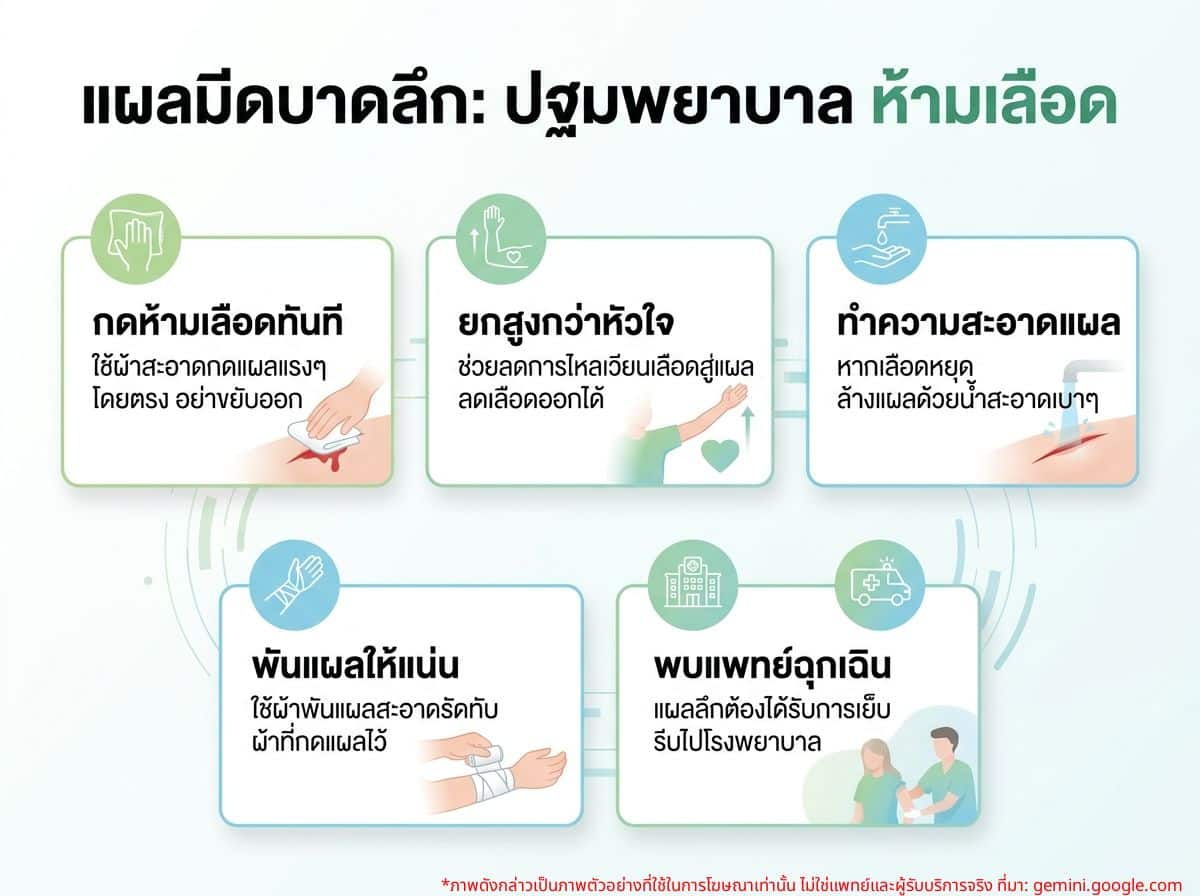 การปฐมพยาบาลแผลมีดบาดลึกเบื้องต้นและการห้ามเลือด