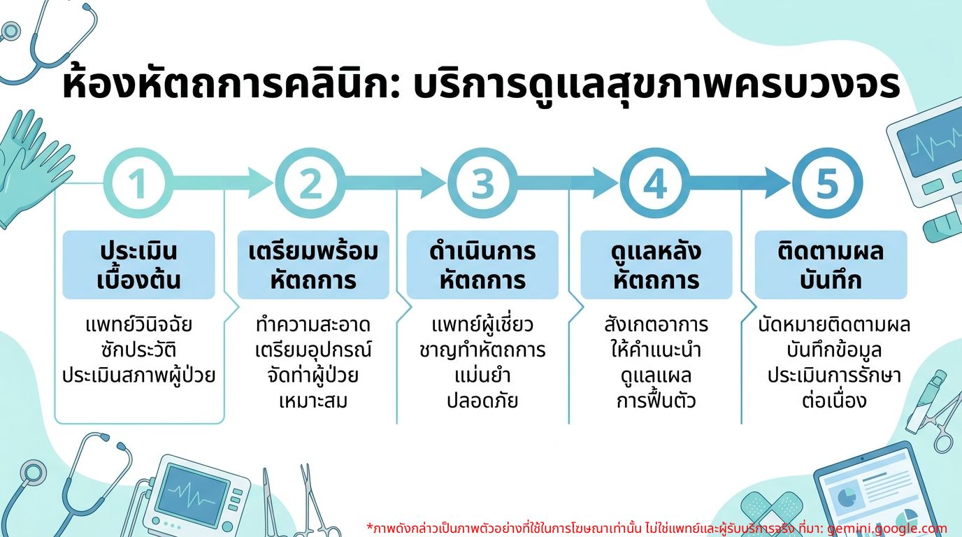 อินโฟกราฟิกแสดงบริการที่สำคัญในห้องหัตถการของคลินิกเวชกรรม