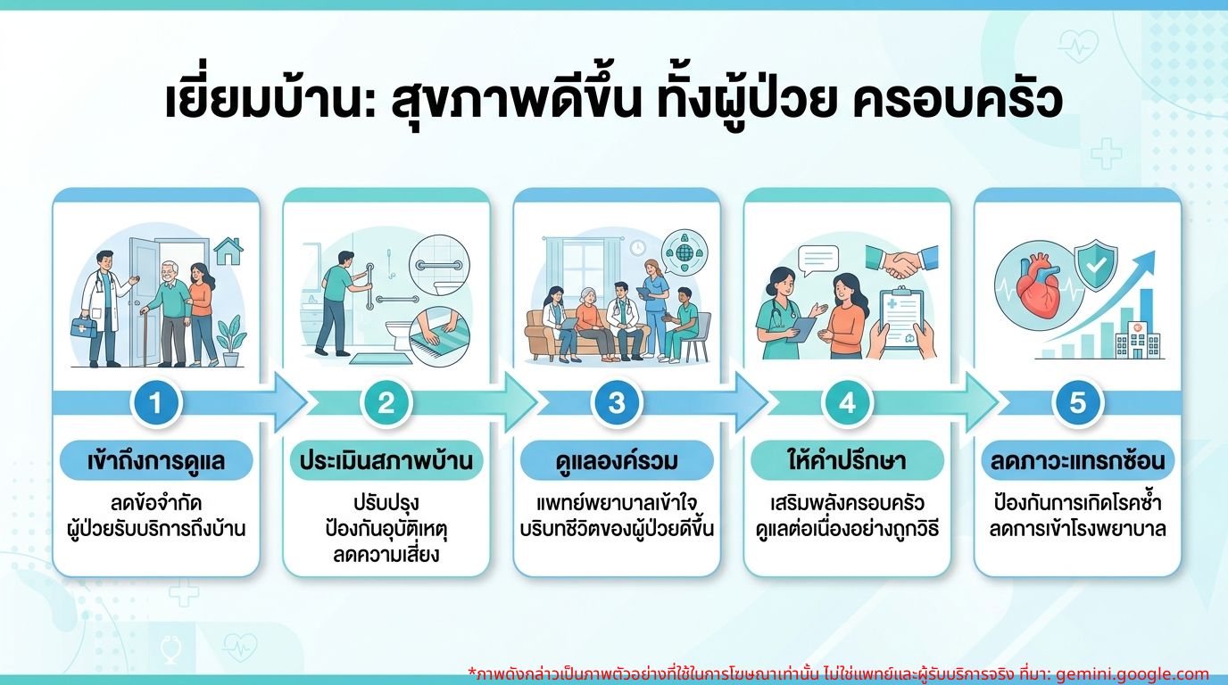 อินโฟกราฟิกประโยชน์ของ Home Visit สำหรับผู้ป่วยและครอบครัว