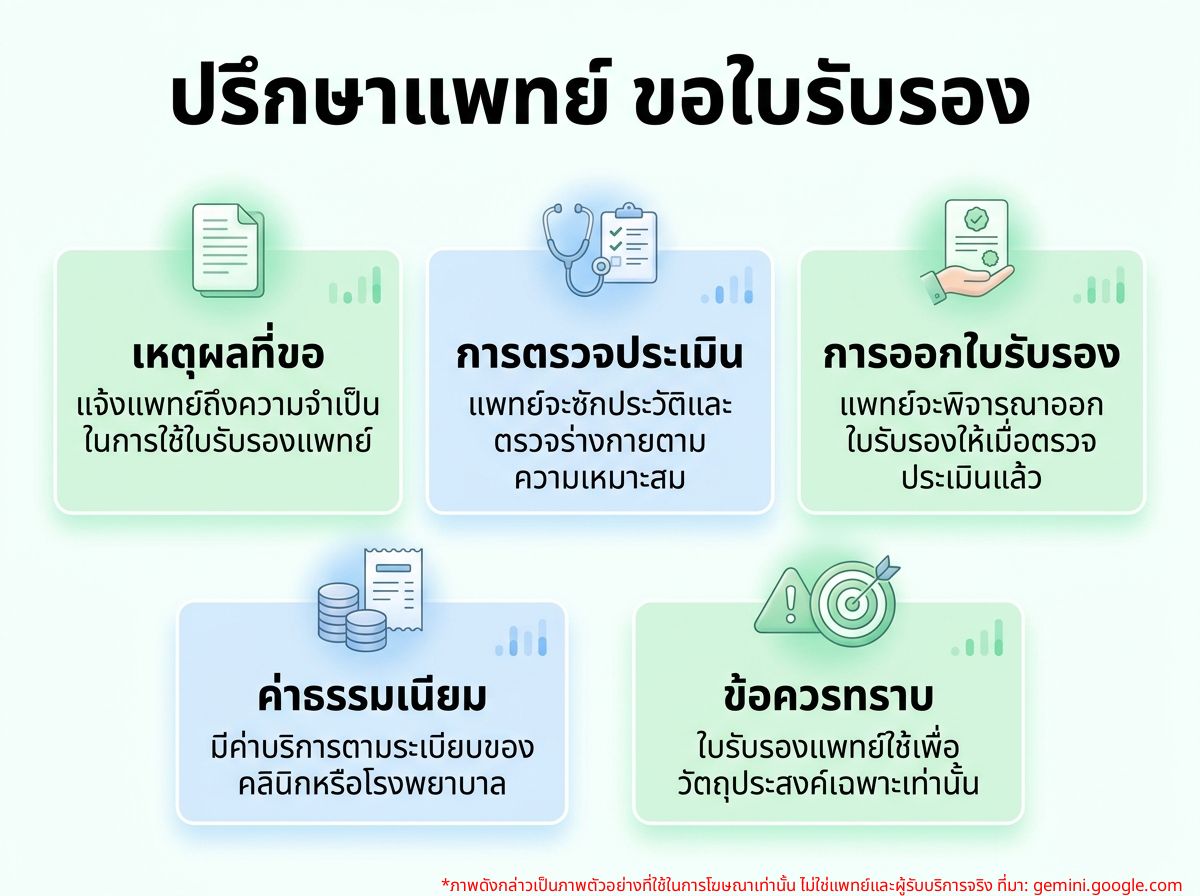 ผู้ป่วยกำลังปรึกษาแพทย์เพื่อขอใบรับรองแพทย์ในคลินิก