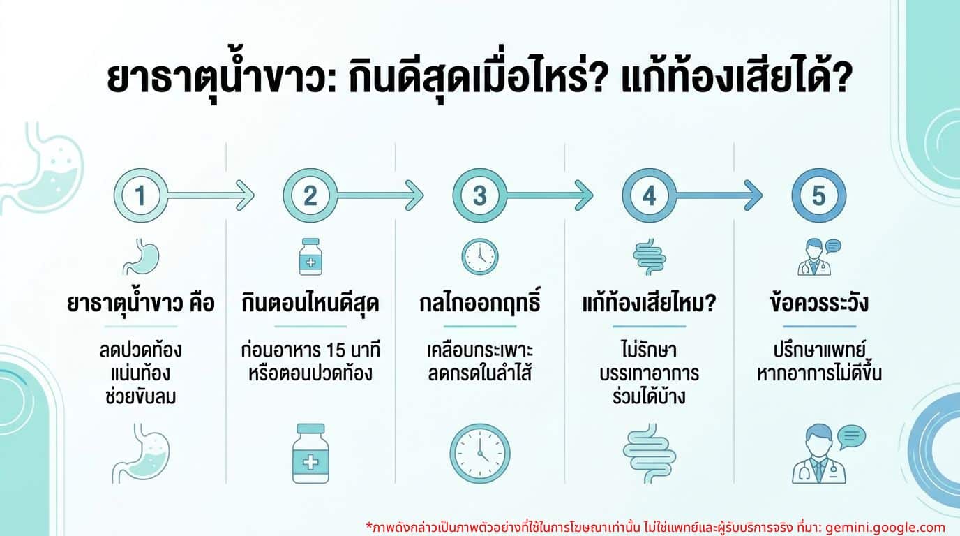 อินโฟกราฟิก: ยาธาตุน้ำขาว กินตอนไหนดีที่สุด และแก้ท้องเสียได้ไหม