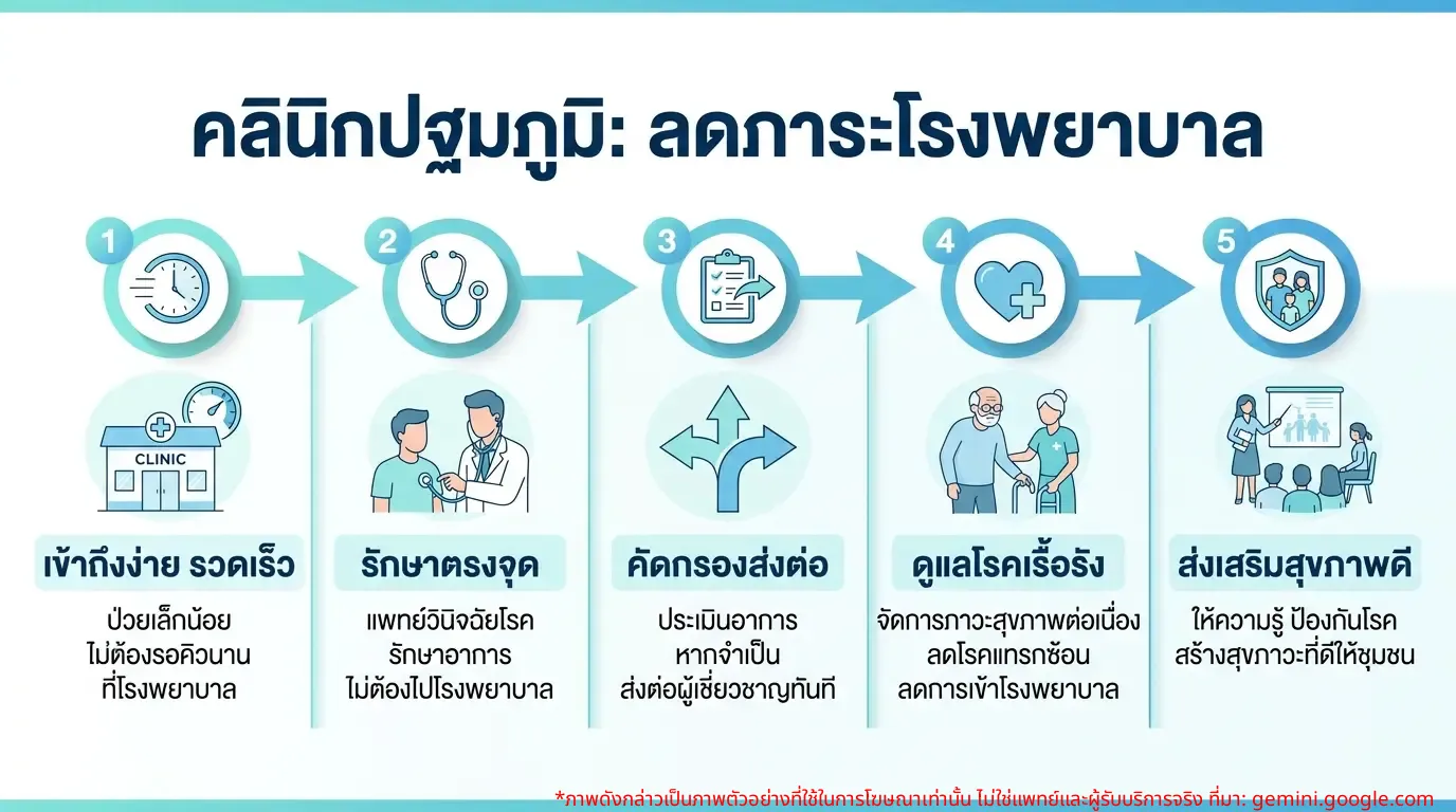 แผนภูมิแสดงประโยชน์ของคลินิกปฐมภูมิในการลดภาระโรงพยาบาล